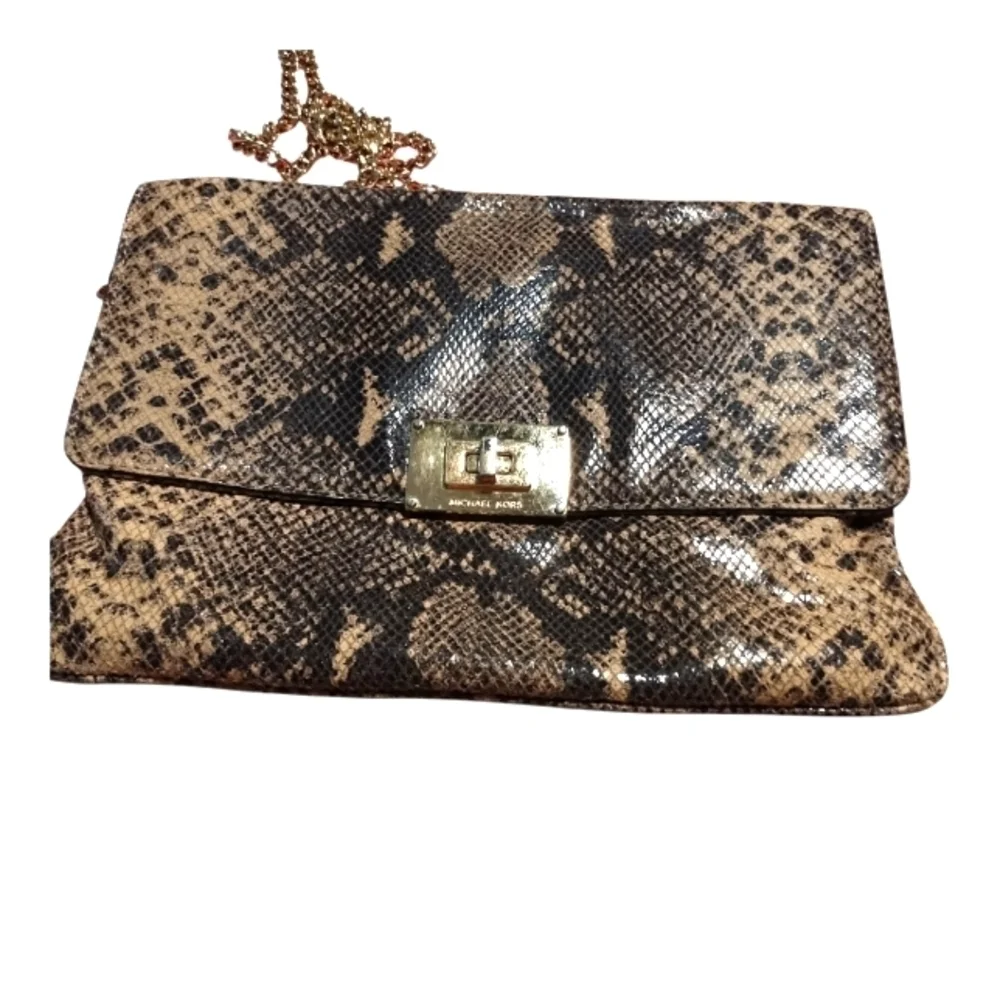 Michael Michael Kors Beige Python Embossed Leather Turnlock Purse